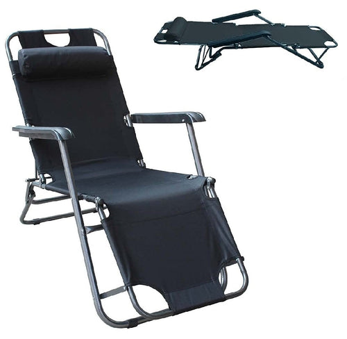 Sdraio Poltrona per Esterno Giardino Pieghevole Reclinabile a Lettino Prendisole Nero