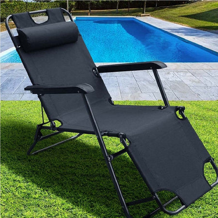 Sdraio Poltrona per Esterno Giardino Pieghevole Reclinabile a Lettino Prendisole Nero