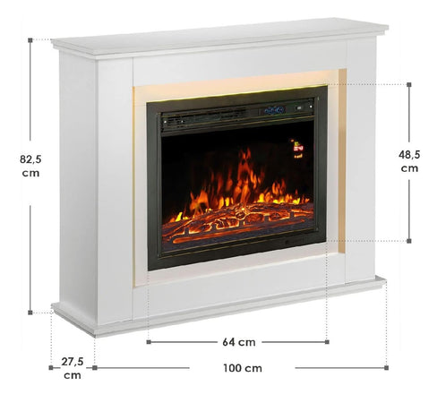 Camino Elettrico 2000W Telecomando Led Effetto Fiamma 100x27.5 H 82.5cm Timer