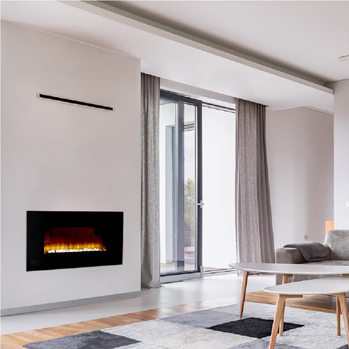 Camino Elettrico Effetto Fuoco 30 Led Telecomando 1800-2000W Timer 105x12 H48cm