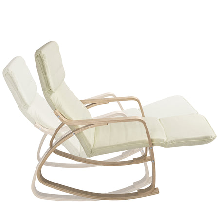 Poltrona a Dondolo in legno di Betulla con Poggiapiedi Regolabile 67x120x90cm Beige