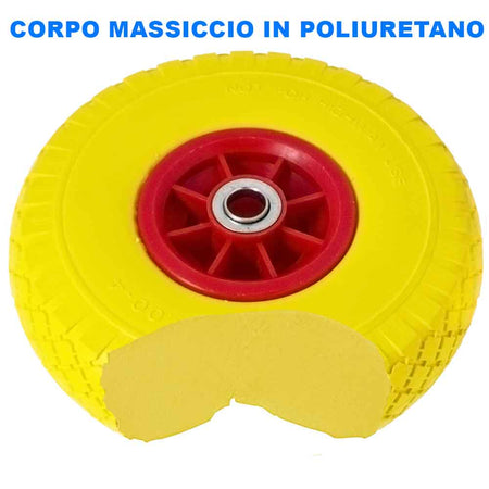 Ruota Piena per Carrello Antiforatura PU Gialla Carriola 25 cm Cerchio ABS