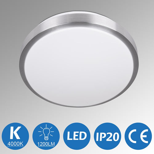 Plafoniera Led Tonda 12W Bianca 4000k Risparmio Energetico 29.5cm 1200LM Silver