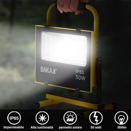 Lampada Faro Lavoro Portatile 50W Pannello Solare Luce Emergenza SOS 504lm 220/12volt