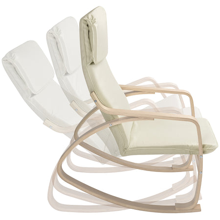 Poltrona a Dondolo Moderna legno Betulla Sedia Relax Cotone Beige Poggiatesta