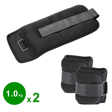 Kit 2 Pesi Allenamento Fitness 2KG Regolabili per Polsi e Caviglie Nero