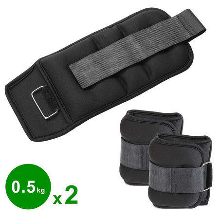 Kit 2 Pesi Allenamento Fitness 1KG Regolabili per Polsi e Caviglie Nero
