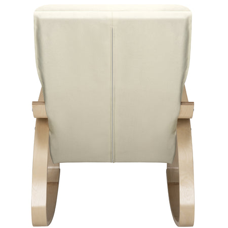 Poltrona a Dondolo Moderna legno Betulla Sedia Relax Cotone Beige Poggiatesta