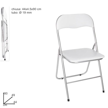 Set 6 Sedie Imbottite Pieghevoli Salvaspazio con Struttura Metallo e PVC Bianco