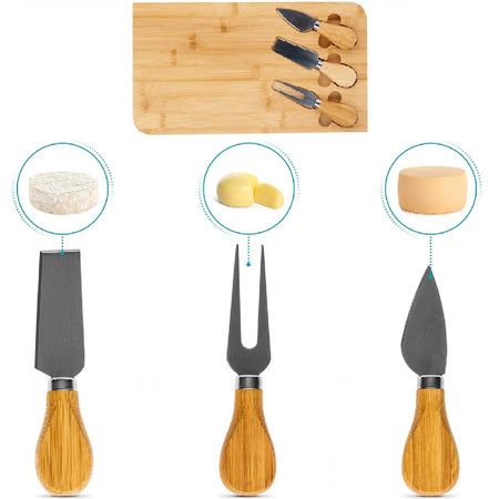Tagliere Cucina in Bambù con accessori Formaggio 34 x 19 H1.8 cm Legno Naturale