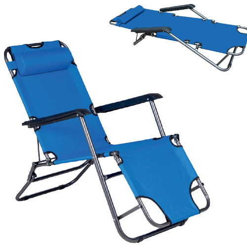 Sdraio Poltrona per Esterno Giardino Pieghevole Reclinabile a Lettino Prendisole Blu