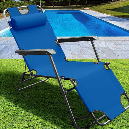 Sdraio Poltrona per Esterno Giardino Pieghevole Reclinabile a Lettino Prendisole Blu