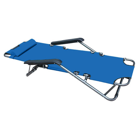 Sdraio Poltrona per Esterno Giardino Pieghevole Reclinabile a Lettino Prendisole Blu