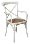 Biscottini Sedia con braccioli Thonet in massello di frassino finitura bianca anticata e seduta in paglia di Vienna