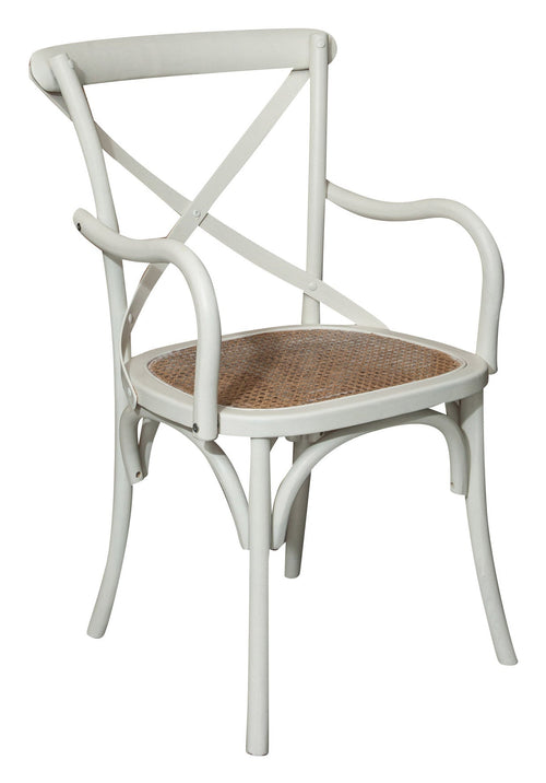 Biscottini Sedia con braccioli Thonet in massello di frassino finitura bianca anticata e seduta in paglia di Vienna