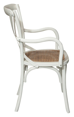 Biscottini Sedia con braccioli Thonet in massello di frassino finitura bianca anticata e seduta in paglia di Vienna