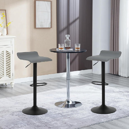 Coppia Sgabelli Cucina Bar Bistrot, Pelle Ecologica Imbottita Poggiapiedi Nero Grigio