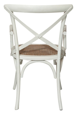 Biscottini Sedia con braccioli Thonet in massello di frassino finitura bianca anticata e seduta in paglia di Vienna