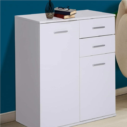 Mobile Cassettiera Multiuso in Legno MDF 2Cassetti 2Ante Design Moderno Bianco