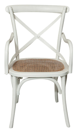 Biscottini Sedia con braccioli Thonet in massello di frassino finitura bianca anticata e seduta in paglia di Vienna