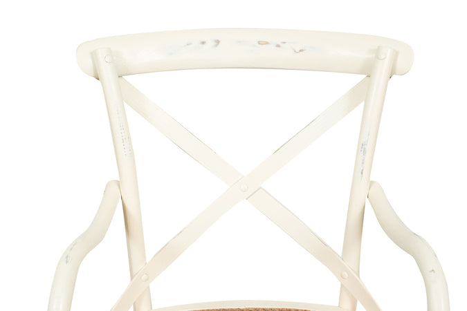 Biscottini Sedia con braccioli Thonet in massello di frassino bianca anticata e seduta in paglia di Vienna