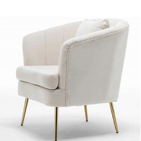 Sedia Poltrona in Tessuto e Metallo con Cuscino Design Elegante Moderno BeigeOro
