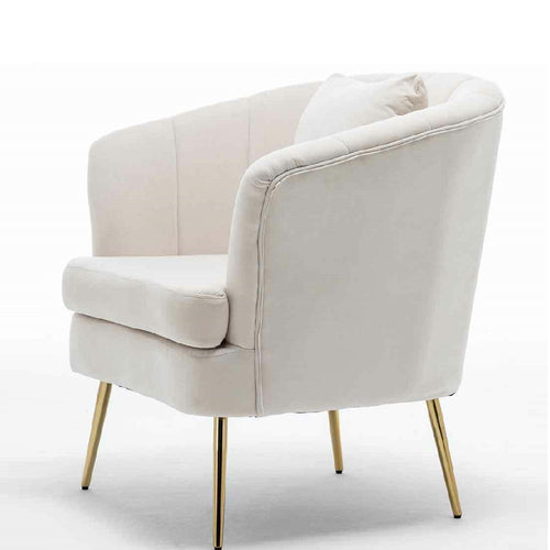 Sedia Poltrona in Tessuto e Metallo con Cuscino Design Elegante Moderno BeigeOro