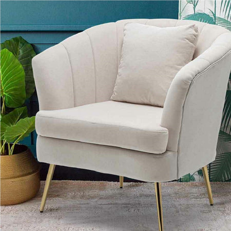 Sedia Poltrona in Tessuto e Metallo con Cuscino Design Elegante Moderno BeigeOro