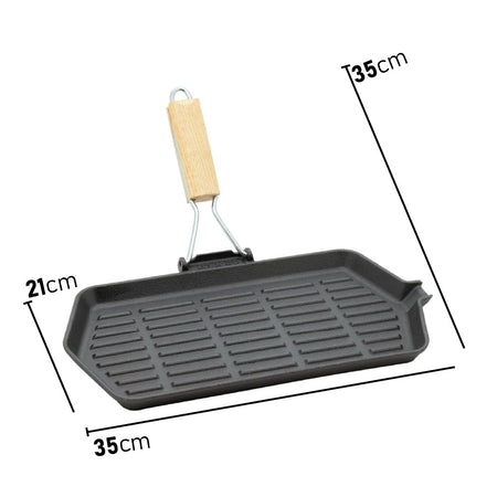 Bistecchiera in Ghisa Manico Pieghevole Antiaderente Tutti i Piani Cottura 21x35