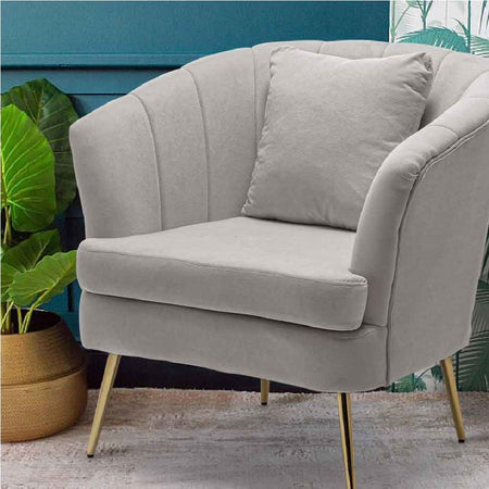 Sedia Poltrona in Tessuto e Metallo con Cuscino Design Elegante Moderno GrigioOro