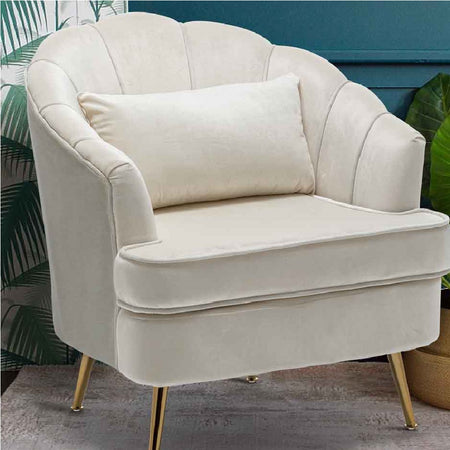 Sedia Poltrona in Tessuto e Metallo con Cuscino Design Elegante Moderno BeigeOro