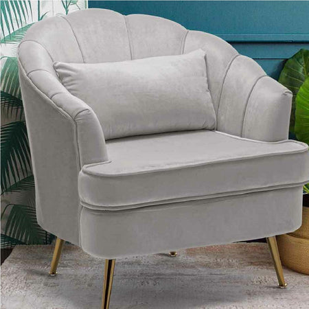 Sedia Poltrona in Tessuto e Metallo con Cuscino Design Elegante Moderno GrigioOro