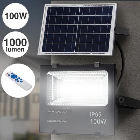 Faro Esterno LED 100W Ricarica Solare Telecomando Crepuscolare Dimmerabile Timer