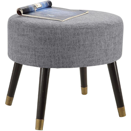 Pouf Sgabello 56x46 H 43cm Design Moderno Tessuto Grigio e Gambe in Legno