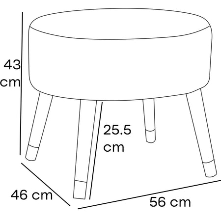 Pouf Sgabello 56x46 H 43cm Design Moderno Tessuto Grigio e Gambe in Legno