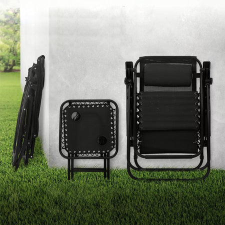 Kit da Giardino 2 Sdraio Zero Gravity e 1 Tavolino Tutto Pieghevole e Salvaspazio