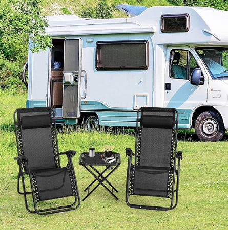 Kit da Giardino 2 Sdraio Zero Gravity e 1 Tavolino Tutto Pieghevole e Salvaspazio