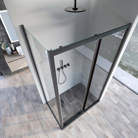 Box doccia due lati apertura scorrevole profili neri 6mm H195 AGATA