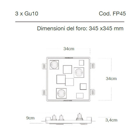 Faretto incasso Lampadari Bartalini OGNIR FP45 GU10 LED gesso verniciabile