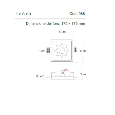 Faretto incasso Lampadari Bartalini RATS 088 GU10 LED gesso verniciabile