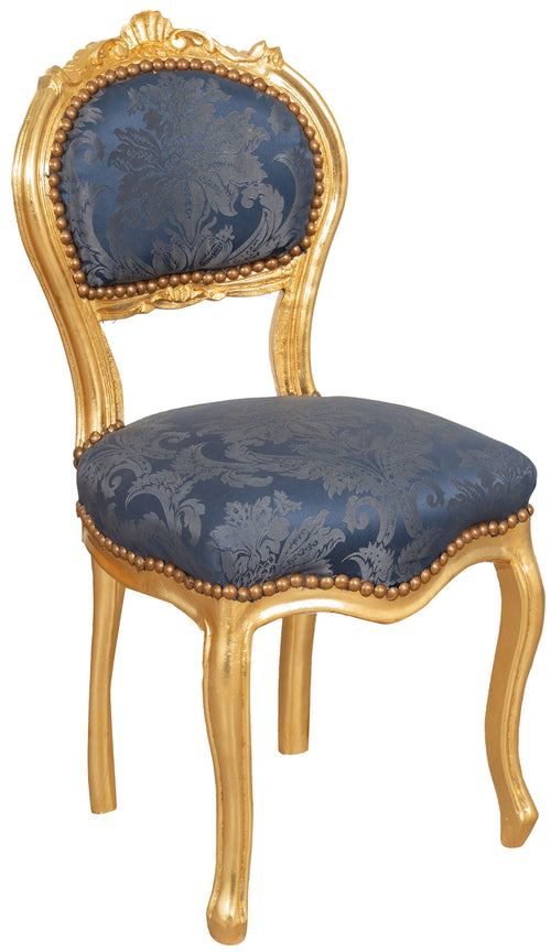 Biscottini Sedia poltroncina stile francese Luigi XVI in legno massello di faggio finitura oro e blu