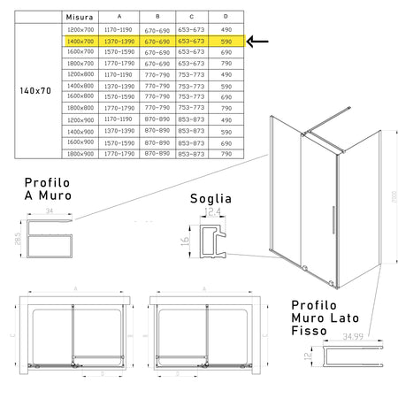 Box doccia due lati anta scorrevole senza profili 8mm H200 BRENTA