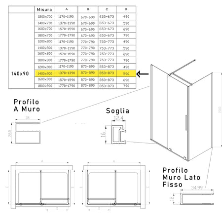 Box doccia due lati anta scorrevole senza profili 8mm H200 BRENTA