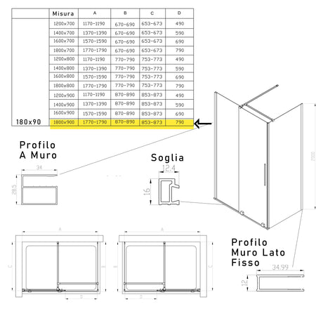 Box doccia due lati anta scorrevole senza profili 8mm H200 BRENTA