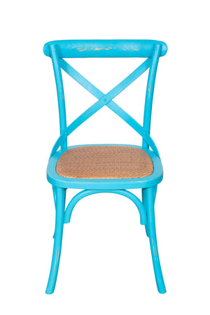Biscottini Sedia Thonet in massello di frassino e seduta rattan finitura azzurro anticato