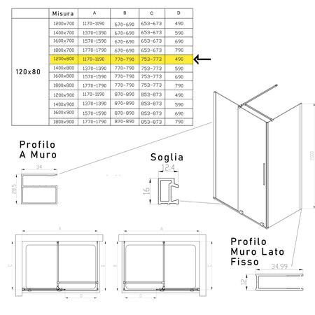 Box doccia due lati anta scorrevole senza profili 8mm H200 BRENTA
