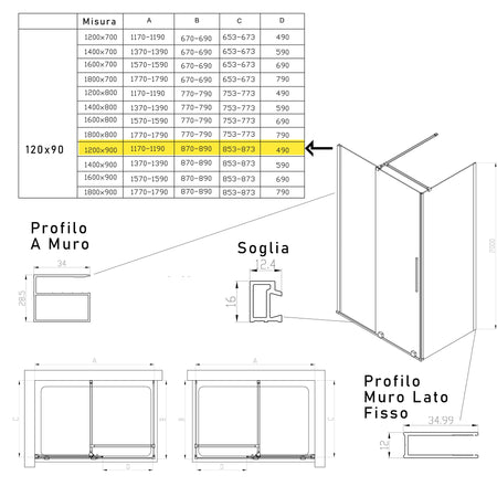 Box doccia due lati anta scorrevole senza profili 8mm H200 BRENTA