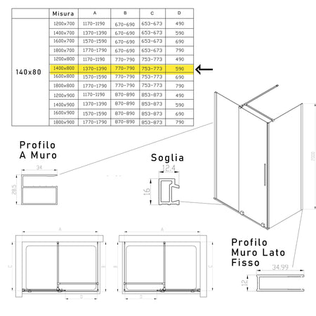 Box doccia due lati anta scorrevole senza profili 8mm H200 BRENTA