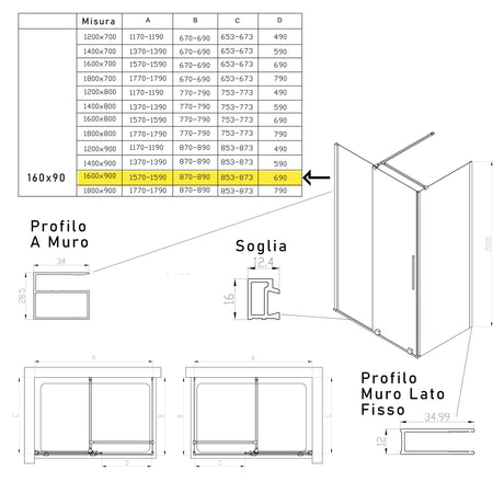 Box doccia due lati anta scorrevole senza profili 8mm H200 BRENTA