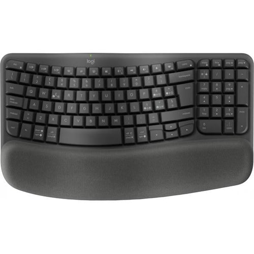 Logitech Wave Keys for Business, tastiera wireless ergonomica con supporto per i polsi imbottito, tecnologia Secure Logi Bolt, Bluetooth, compatibile con Windows/Mac/Chrome/Linux - Grafite (Logitech
